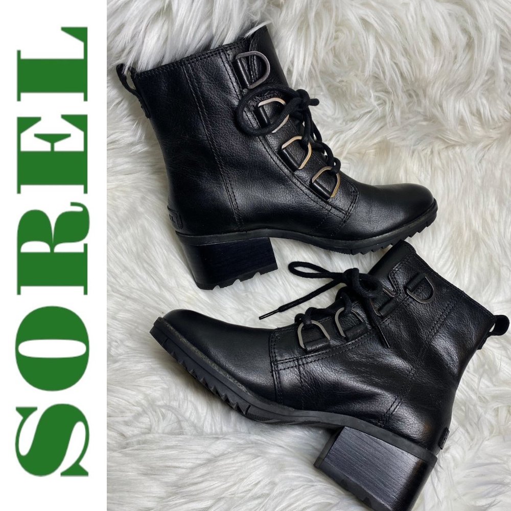 Sorel Black Leather Lace-Up Ankle Boots